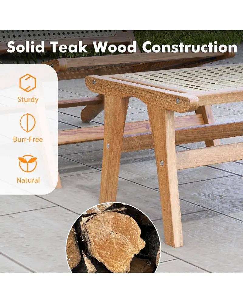 Natural Teak Wooden Foot Rest with Handwoven Rattan - Natural - Ottomans