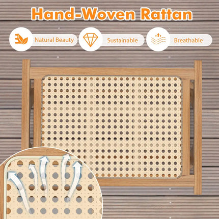 Natural Teak Wooden Foot Rest with Handwoven Rattan - Natural - Ottomans