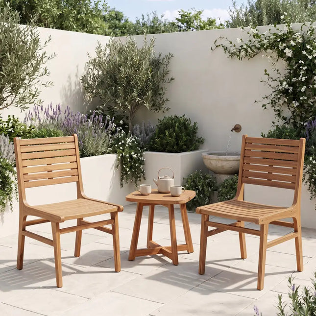 Natural Wood Armless Patio Chair with Slanted Back and Slatted Seat - Patio Dining Chairs