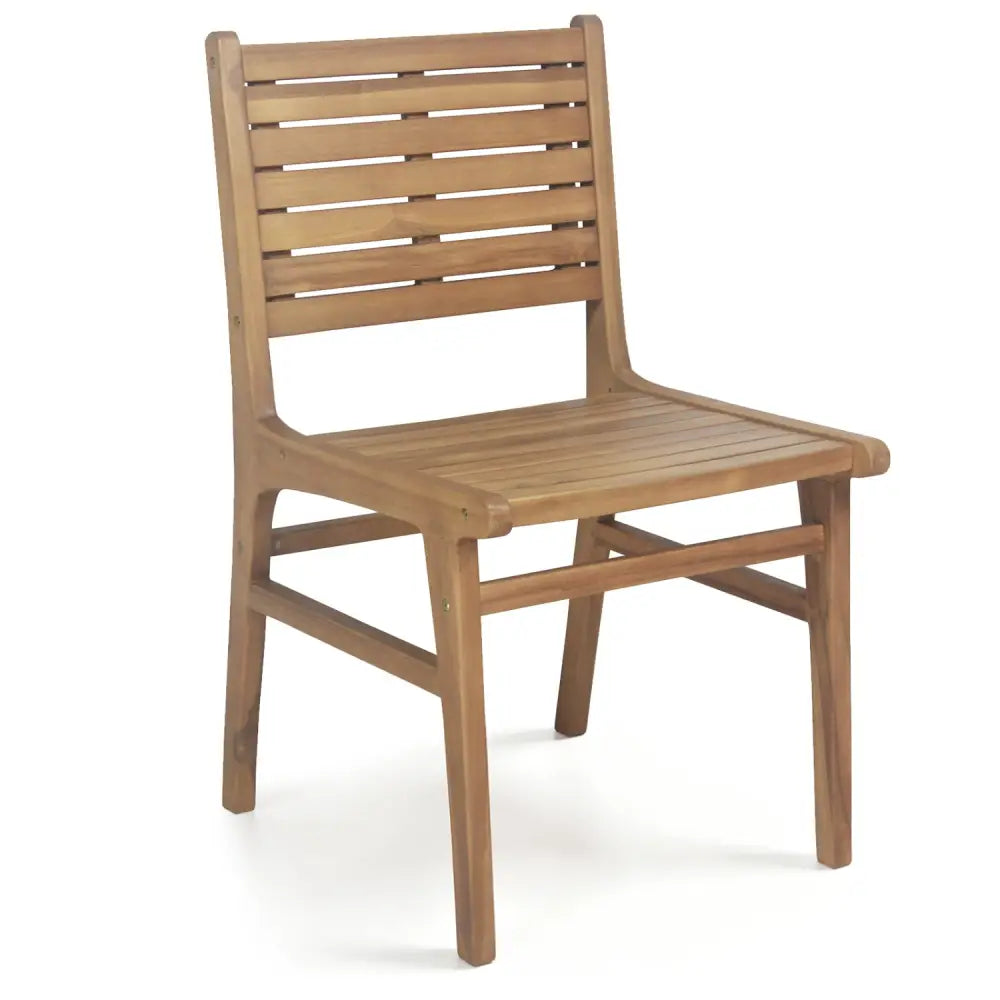 Natural Wood Armless Patio Chair with Slanted Back and Slatted Seat - Patio Dining Chairs