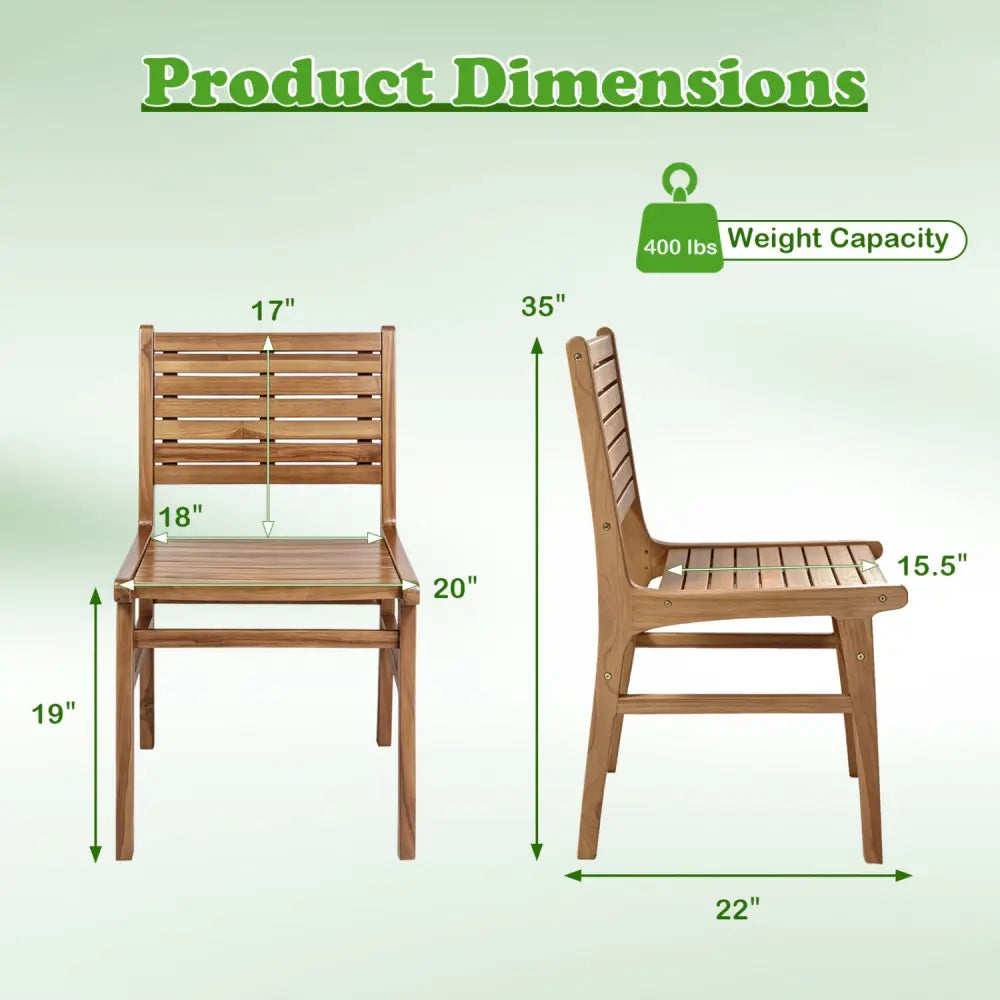 Natural Wood Armless Patio Chair with Slanted Back and Slatted Seat - Patio Dining Chairs