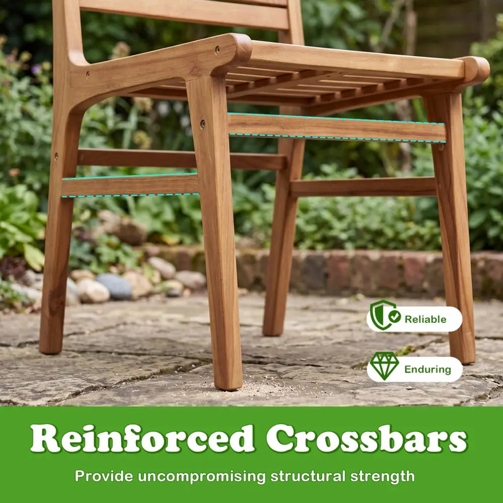 Natural Wood Armless Patio Chair with Slanted Back and Slatted Seat - Patio Dining Chairs