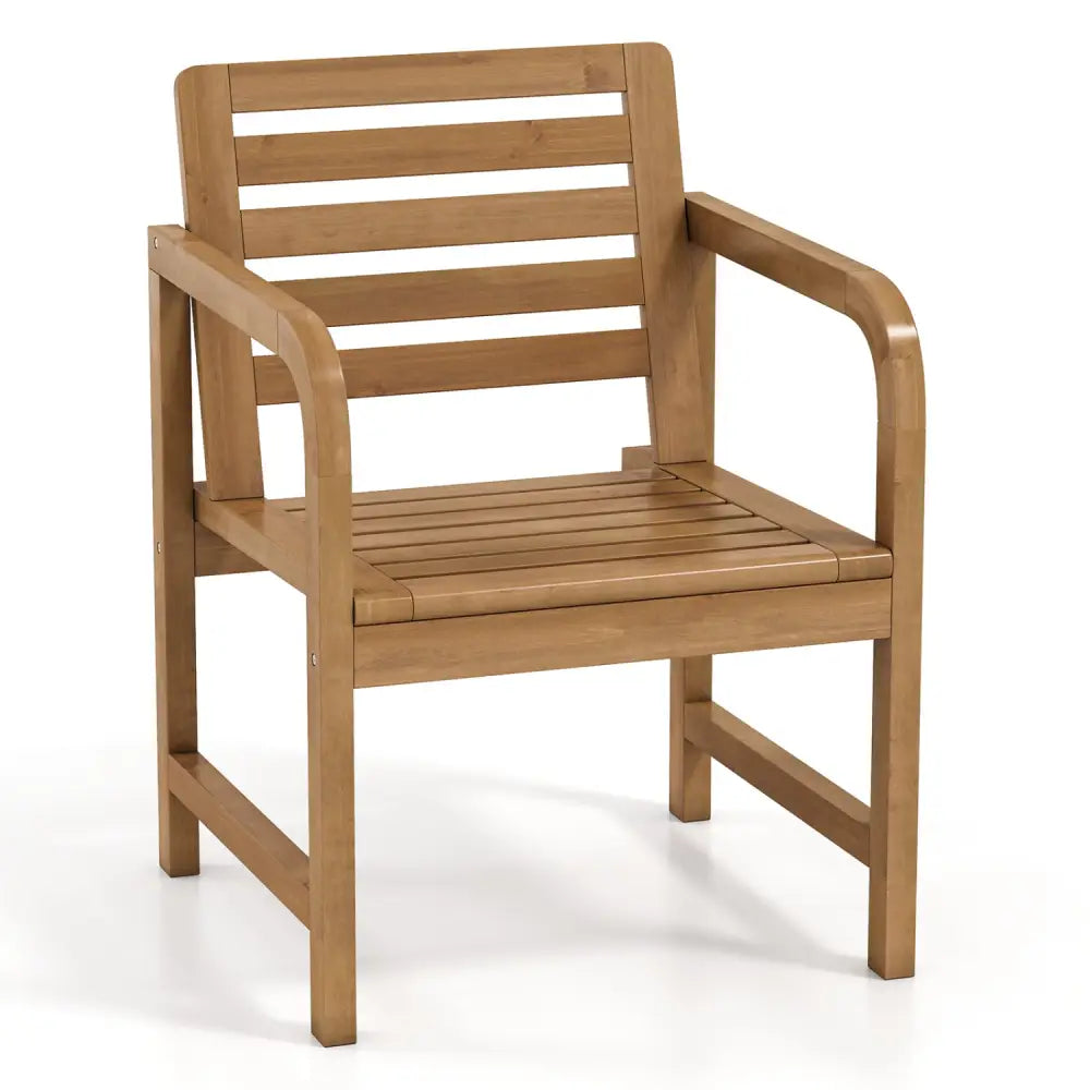 Natural Wood Patio Armchair with Slanted Back and Slatted Seat - Patio Dining Chairs