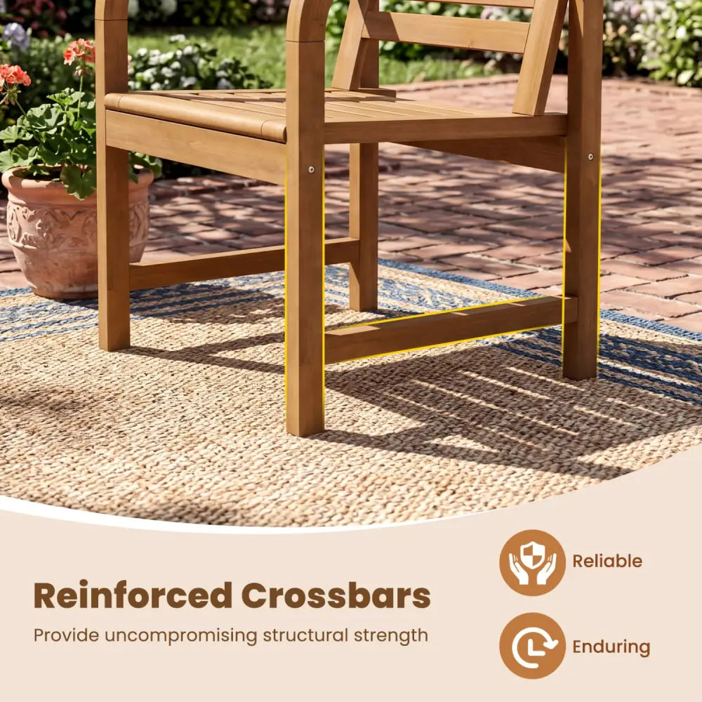 Natural Wood Patio Armchair with Slanted Back and Slatted Seat - Patio Dining Chairs