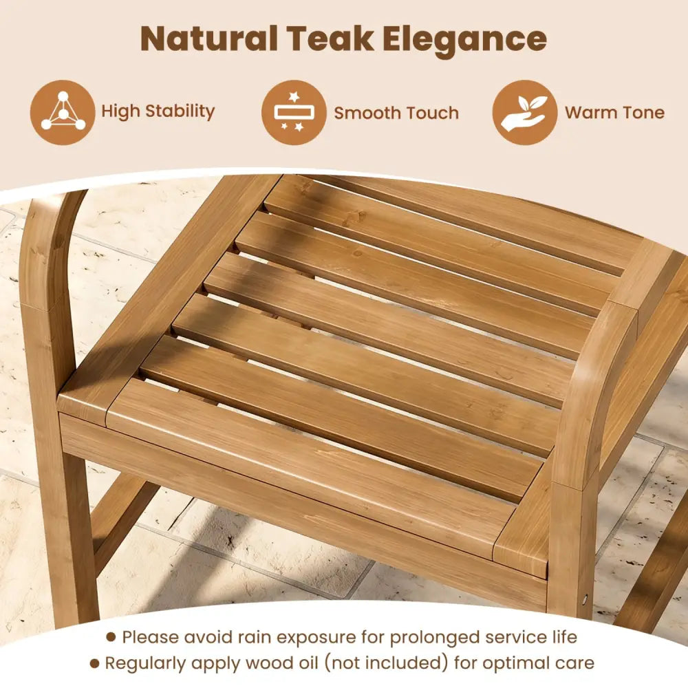 Natural Wood Patio Armchair with Slanted Back and Slatted Seat - Patio Dining Chairs