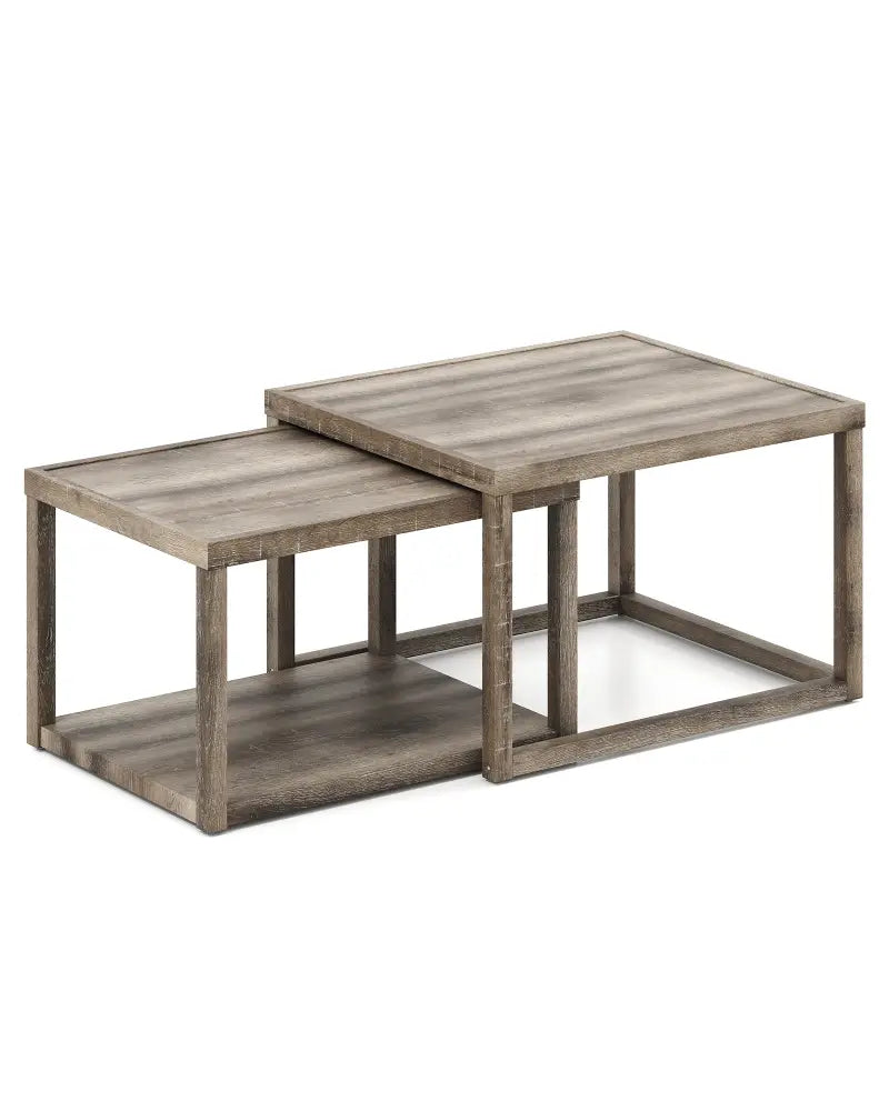 Nesting Coffee Table Set of 2 Stackable Rectangular End Tables-Gray - Gray - End & Side Tables
