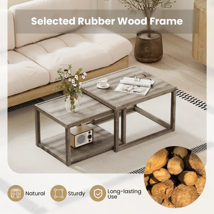 Nesting Coffee Table Set of 2 Stackable Rectangular End Tables-Gray - Gray - End & Side Tables