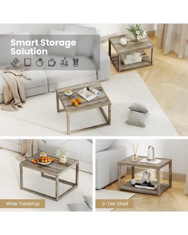 Nesting Coffee Table Set of 2 Stackable Rectangular End Tables-Gray - Gray - End & Side Tables