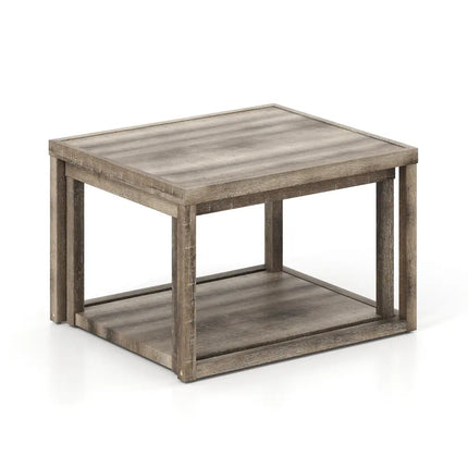 Nesting Coffee Table Set of 2 Stackable Rectangular End Tables-Gray - Gray - End & Side Tables