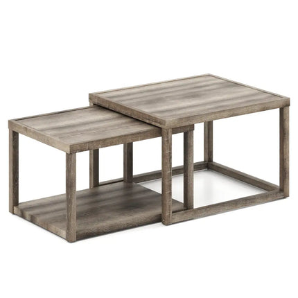 Nesting Coffee Table Set of 2 Stackable Rectangular End Tables-Gray - Gray - End & Side Tables