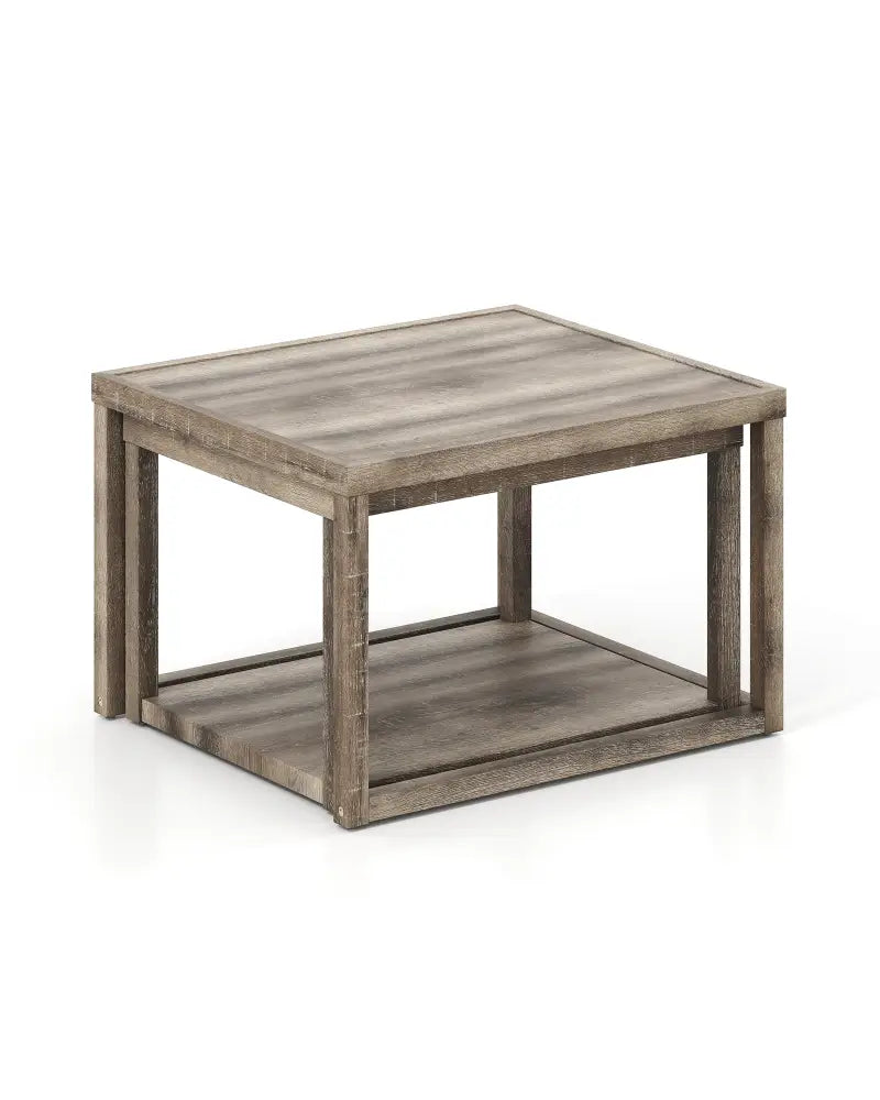 Nesting Coffee Table Set of 2 Stackable Rectangular End Tables-Gray - Gray - End & Side Tables