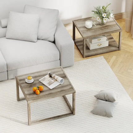 Nesting Coffee Table Set of 2 Stackable Rectangular End Tables-Gray - Gray - End & Side Tables
