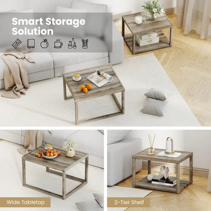 Nesting Coffee Table Set of 2 Stackable Rectangular End Tables-Gray - Gray - End & Side Tables