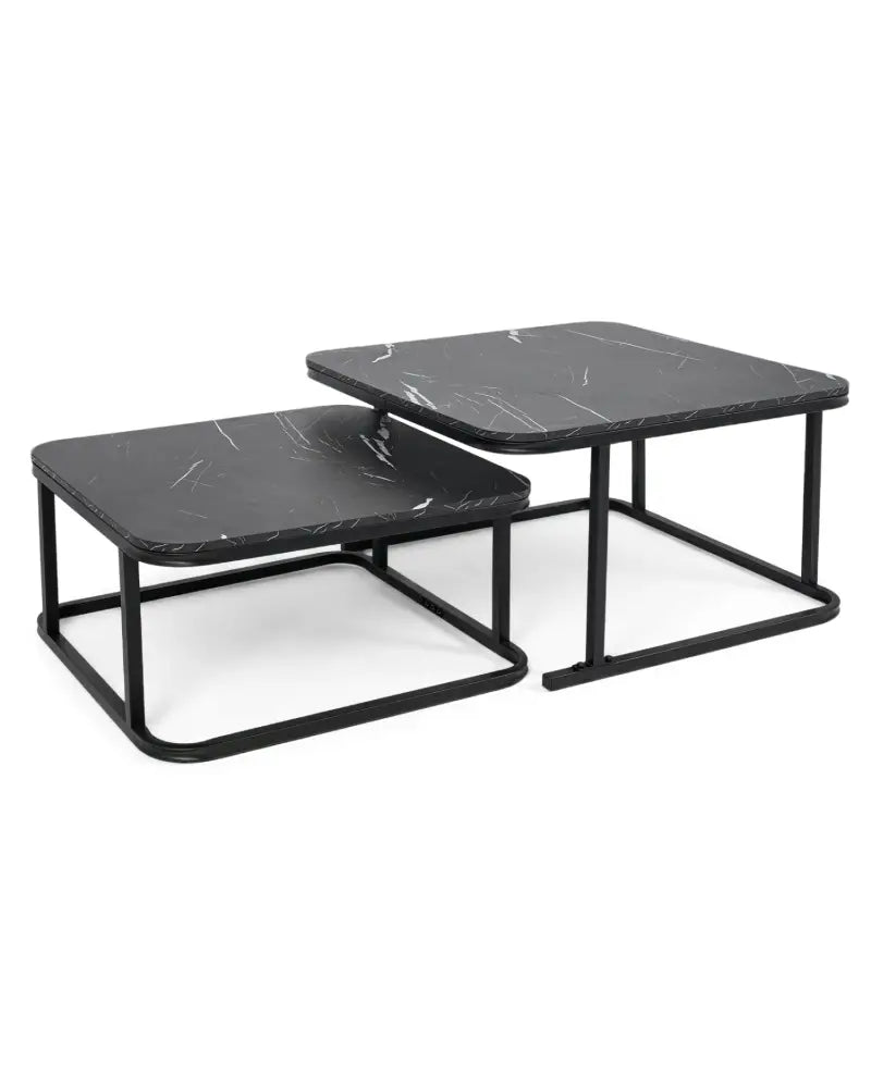 Nesting Coffee Table Set of 2 with Faux Marble Top and Metal Frame-Black - Black - Coffee Tables