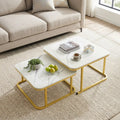 Nesting Coffee Table Set of 2 with Faux Marble Top and Metal Frame-White - White - Coffee Tables