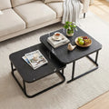 Nesting Coffee Table Set of 2 with Faux Marble Top and Metal Frame-Black - Black - Coffee Tables