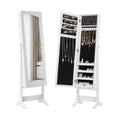 New Mirrored Jewelry Cabinet Armoire Mirror Organizer Storage Box Ring w/ Stand-White - White - Jewelry Armoires