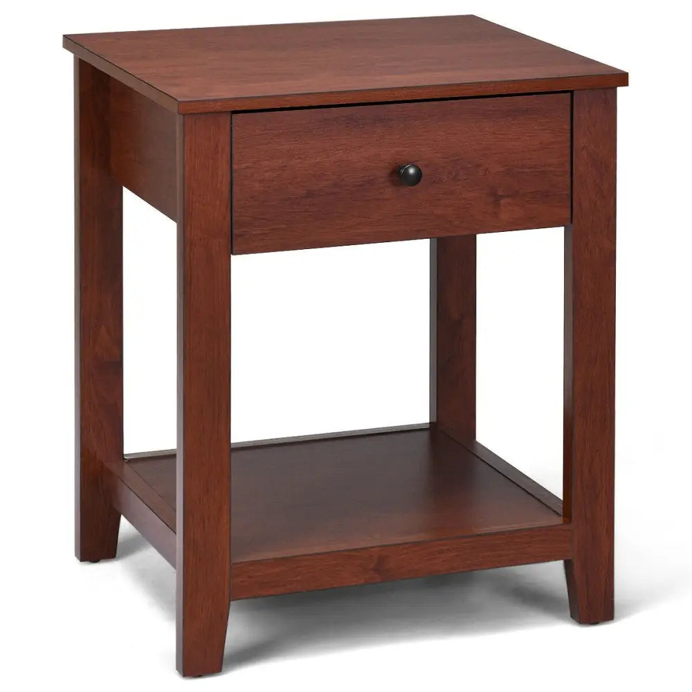 Night Stand End Side Table with Drawer and Storage Shelf - Brown - Nightstands