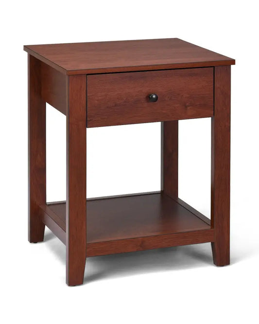 Night Stand End Side Table with Drawer and Storage Shelf - Brown - Nightstands