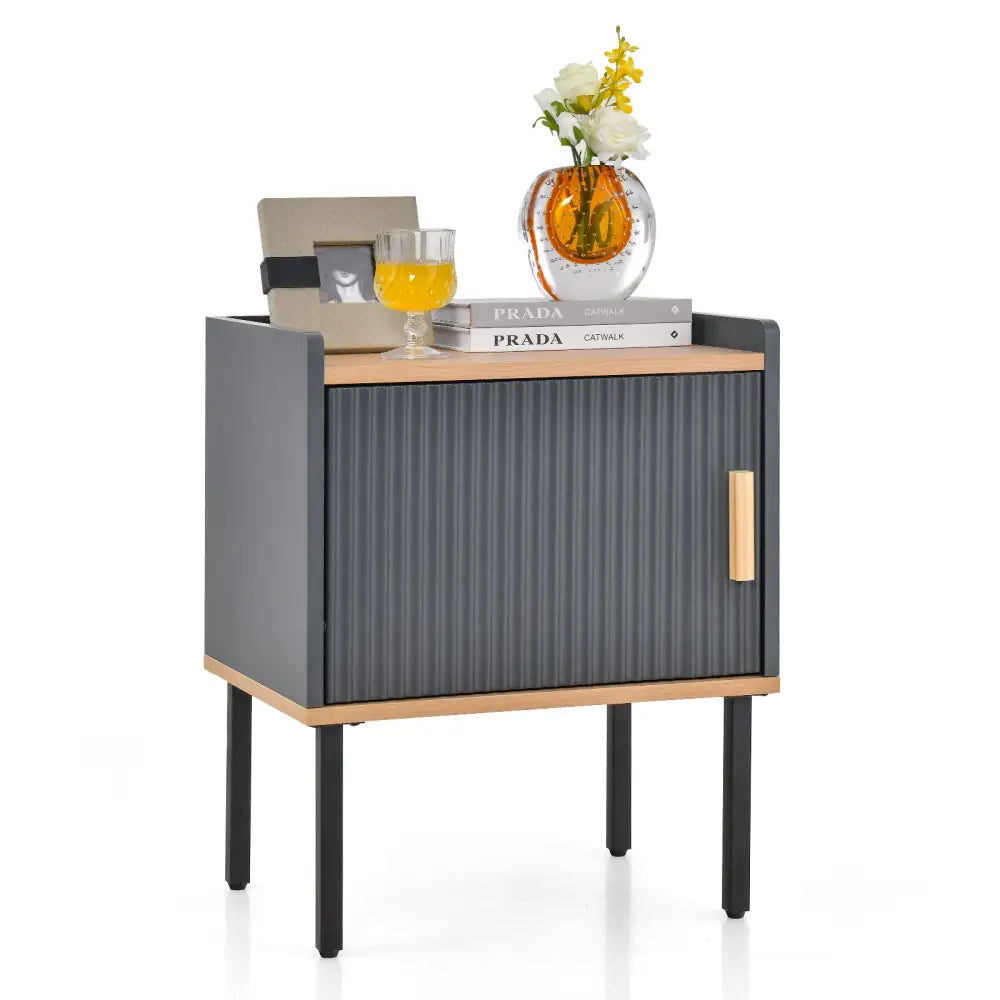 Nightstand Bedside End Table with Door Cabinet for Living Room Bedroom-Gray - Gray - Nightstands