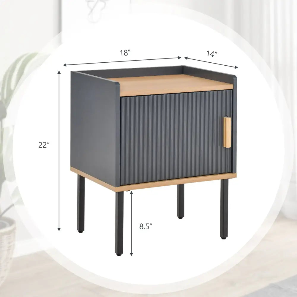 Nightstand Bedside End Table with Door Cabinet for Living Room Bedroom-Gray - Gray - Nightstands