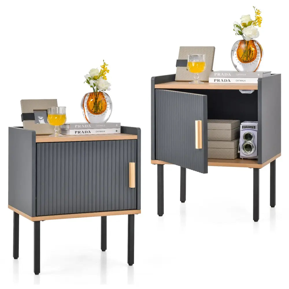 Nightstand Bedside End Table with Door Cabinet for Living Room Bedroom-Gray - Gray - Nightstands
