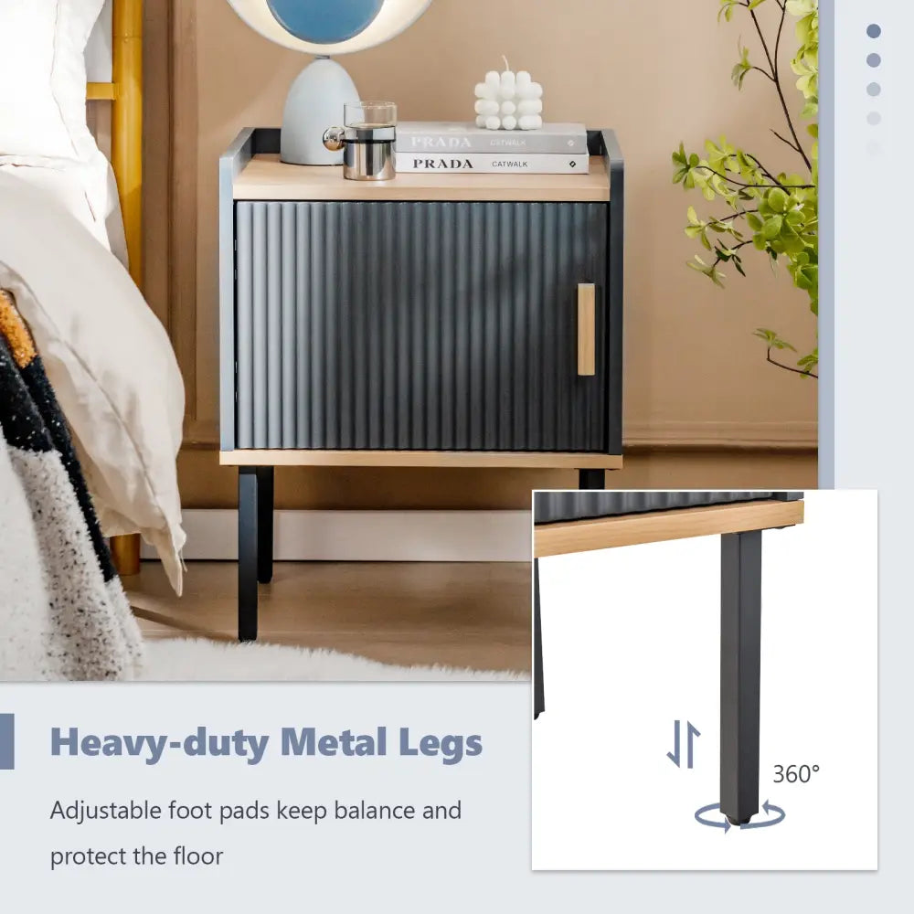 Nightstand Bedside End Table with Door Cabinet for Living Room Bedroom-Gray - Gray - Nightstands