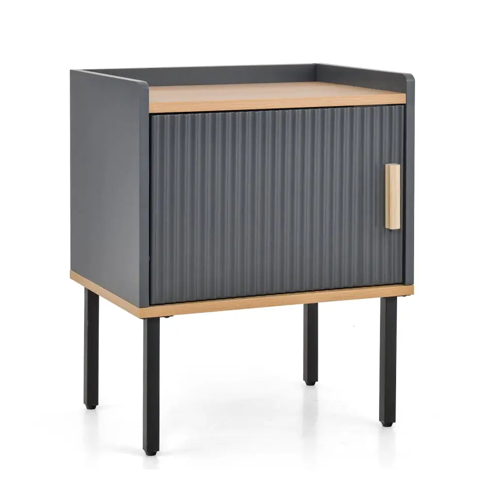Nightstand Bedside End Table with Door Cabinet for Living Room Bedroom-Gray - Gray - Nightstands