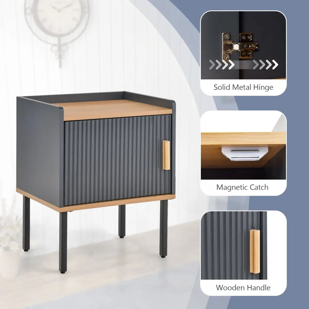 Nightstand Bedside End Table with Door Cabinet for Living Room Bedroom-Gray - Gray - Nightstands