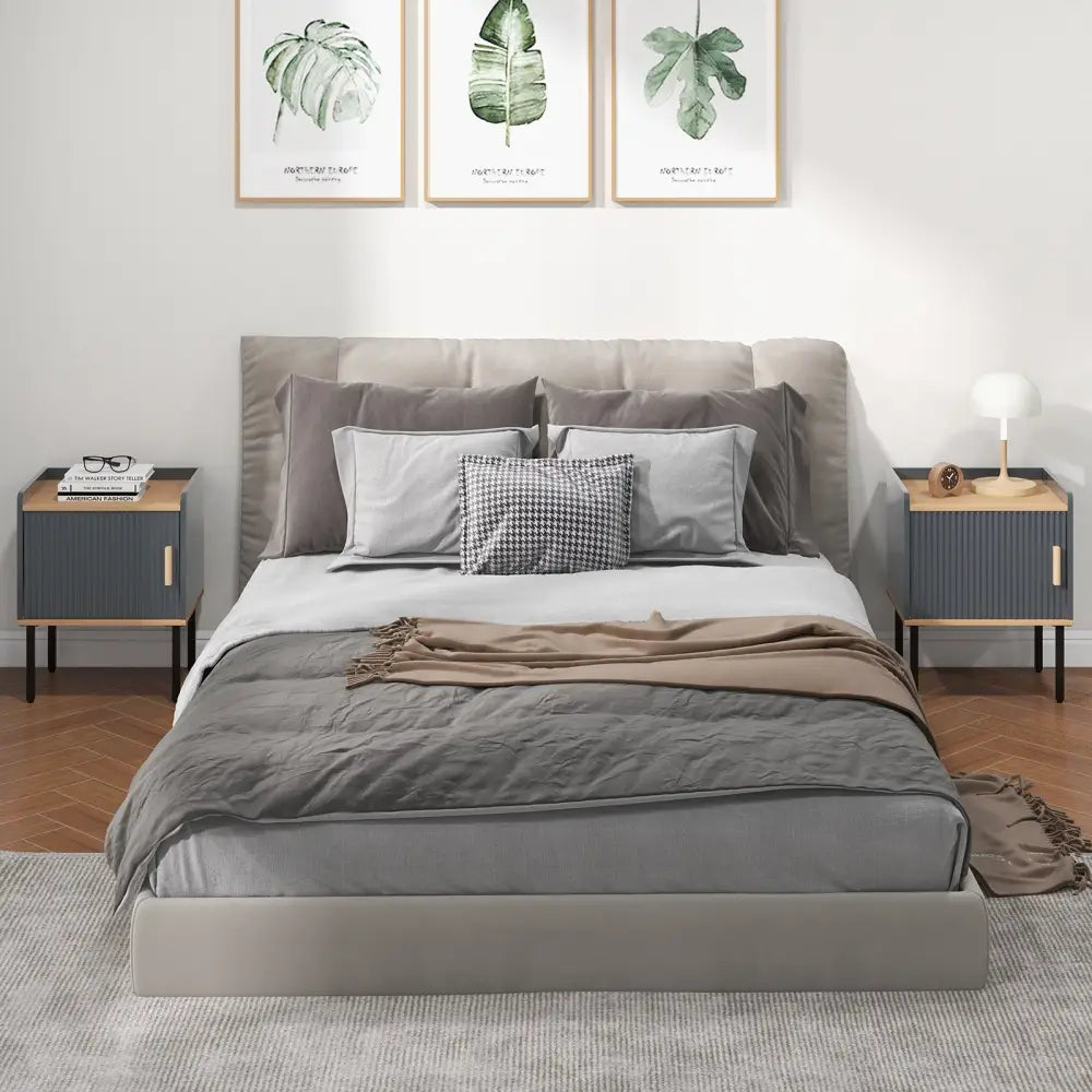Nightstand Bedside End Table with Door Cabinet for Living Room Bedroom-Gray - Gray - Nightstands