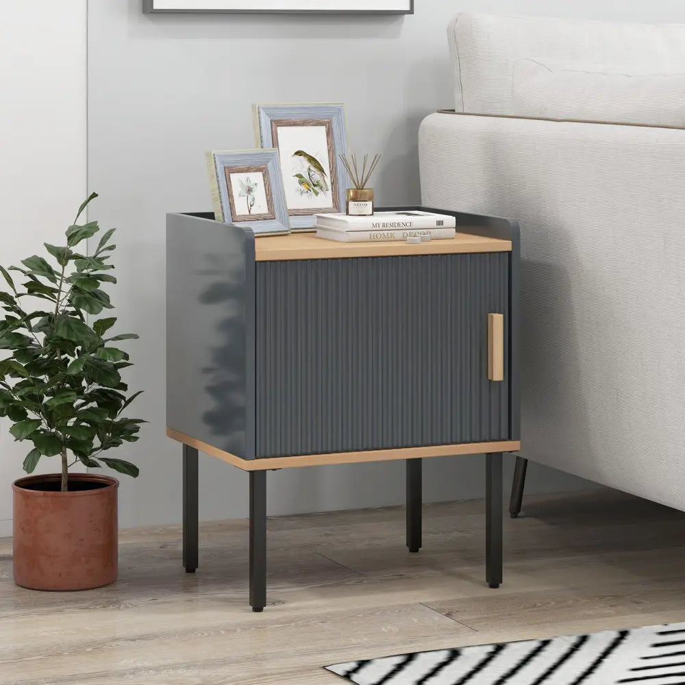 Nightstand Bedside End Table with Door Cabinet for Living Room Bedroom-Gray - Gray - Nightstands