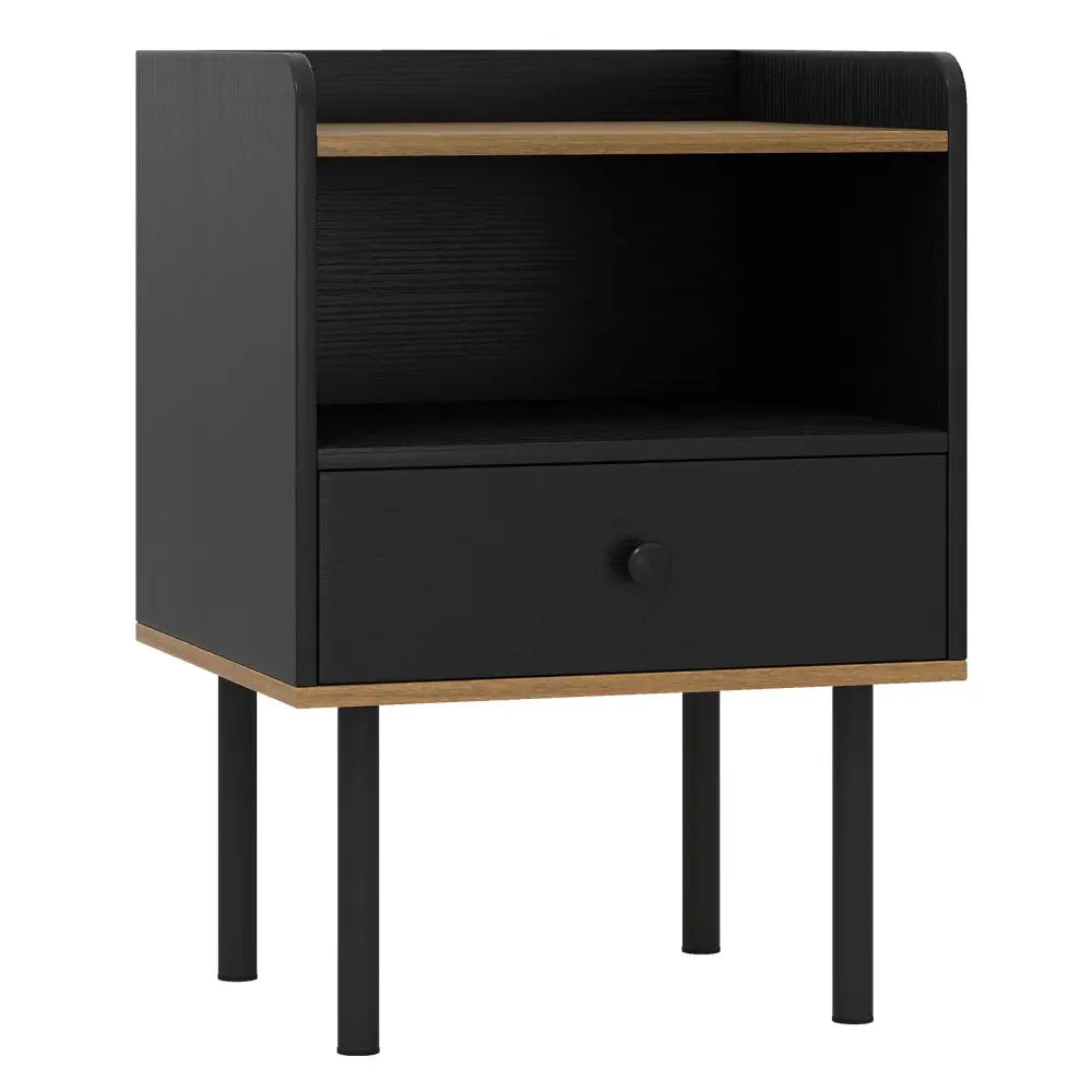 Nightstand Bedside End Table with Drawer and Open Shelf for Living Room Bedroom-1 Piece - Black - Nightstands