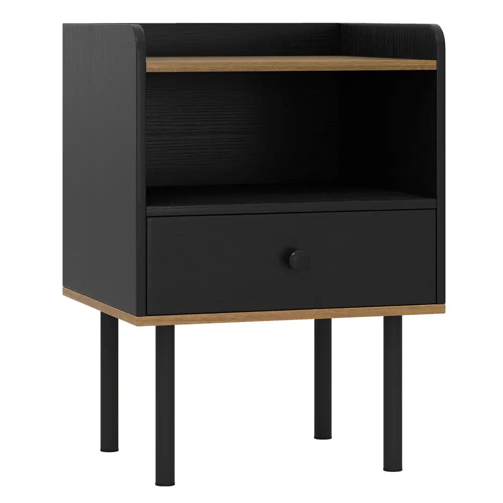 Nightstand Bedside End Table with Drawer and Open Shelf for Living Room Bedroom-1 Piece - Black - Nightstands