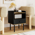 Nightstand Bedside End Table with Drawer and Open Shelf for Living Room Bedroom-1 Piece - Black - Nightstands