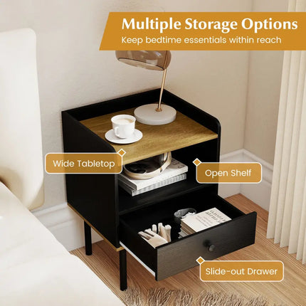 Nightstand Bedside End Table with Drawer and Open Shelf for Living Room Bedroom-1 Piece - Black - Nightstands