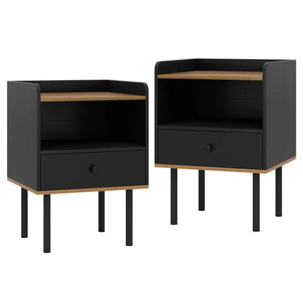 Nightstand Bedside End Table with Drawer and Shelf for Living Room Bedroom-Set of 2 - Black - Nightstands