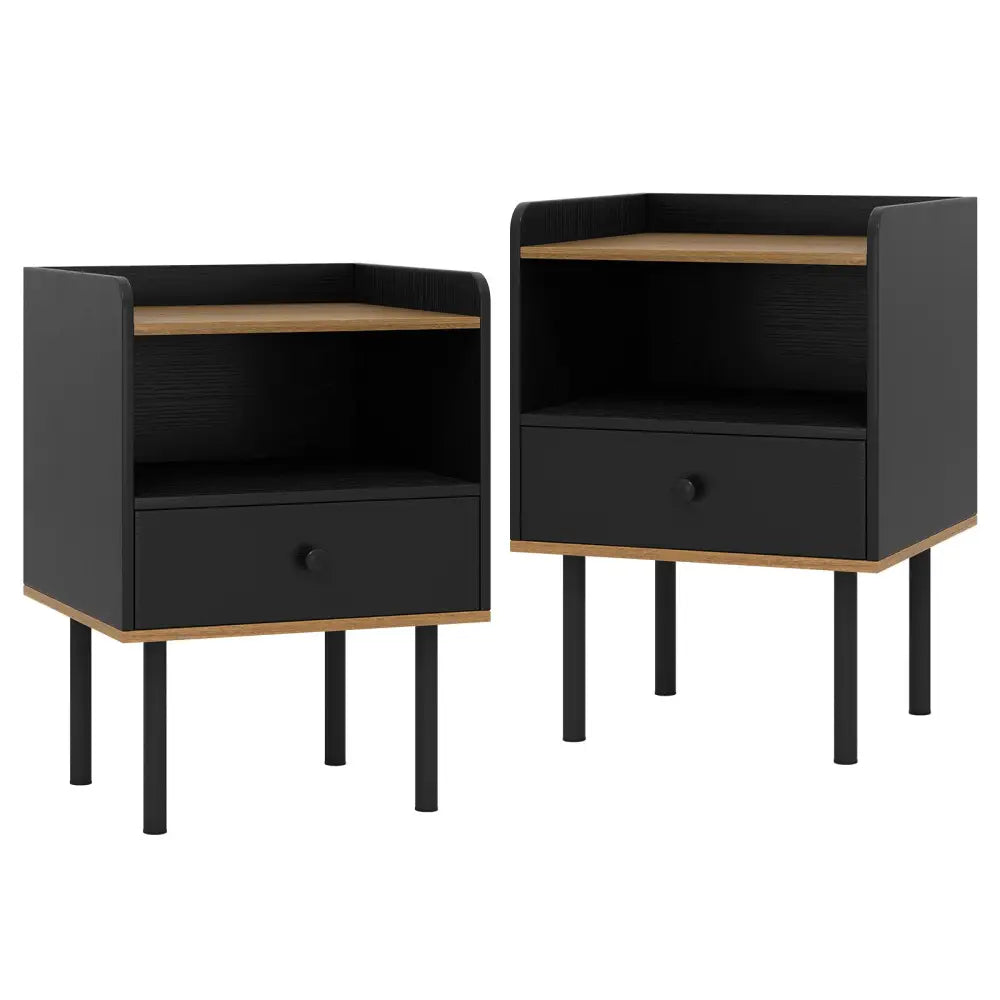 Nightstand Bedside End Table with Drawer and Shelf for Living Room Bedroom-Set of 2 - Black - Nightstands