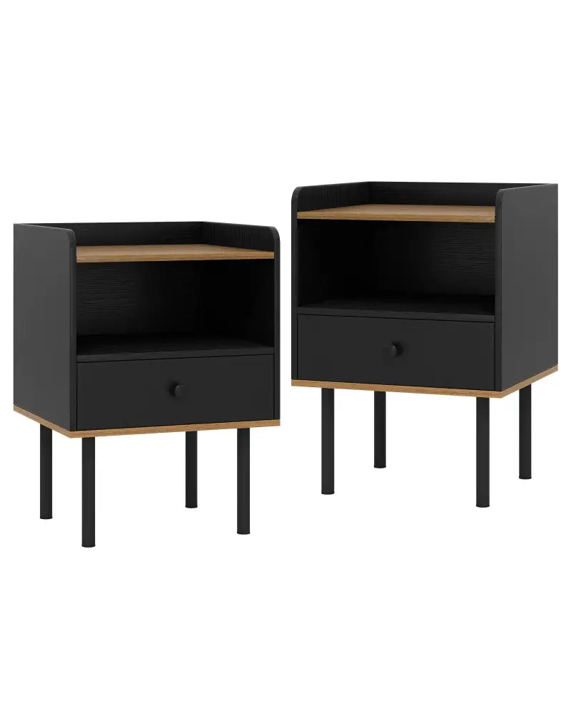 Nightstand Bedside End Table with Drawer and Shelf for Living Room Bedroom-Set of 2 - Black - Nightstands