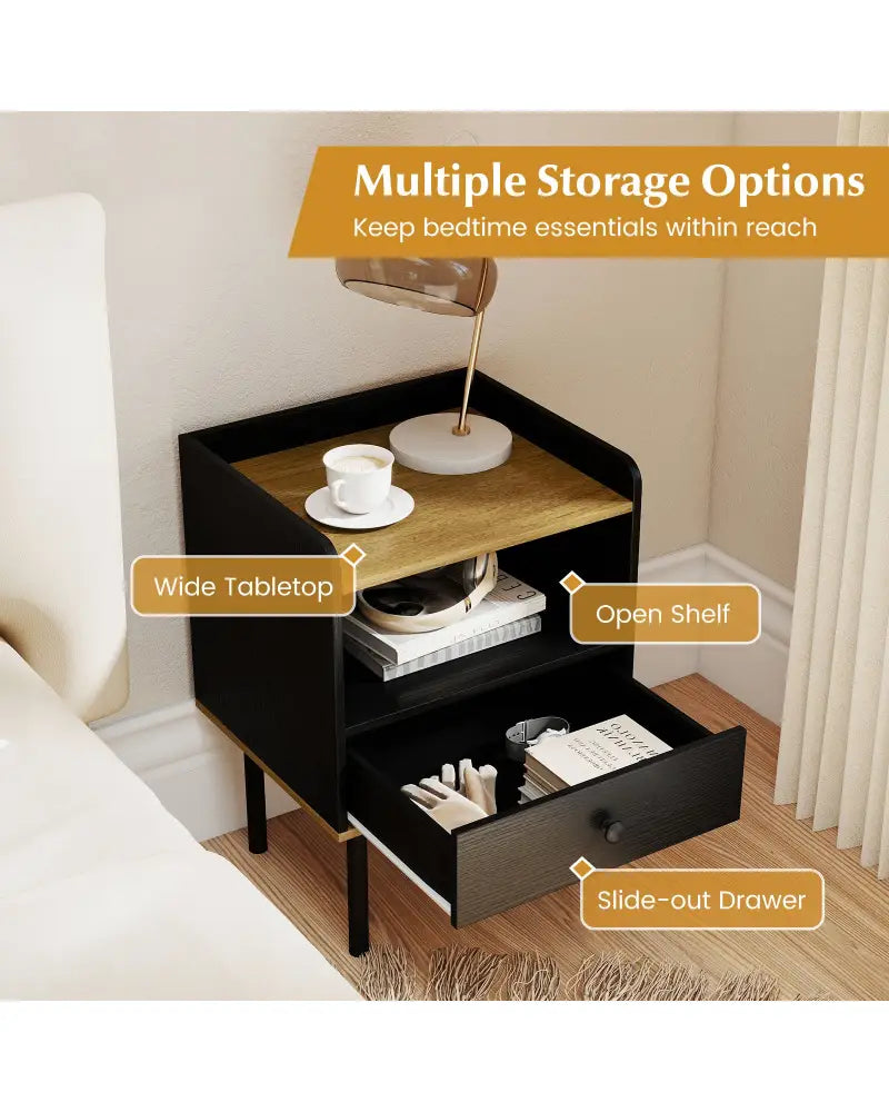 Nightstand Bedside End Table with Drawer and Shelf for Living Room Bedroom-Set of 2 - Black - Nightstands
