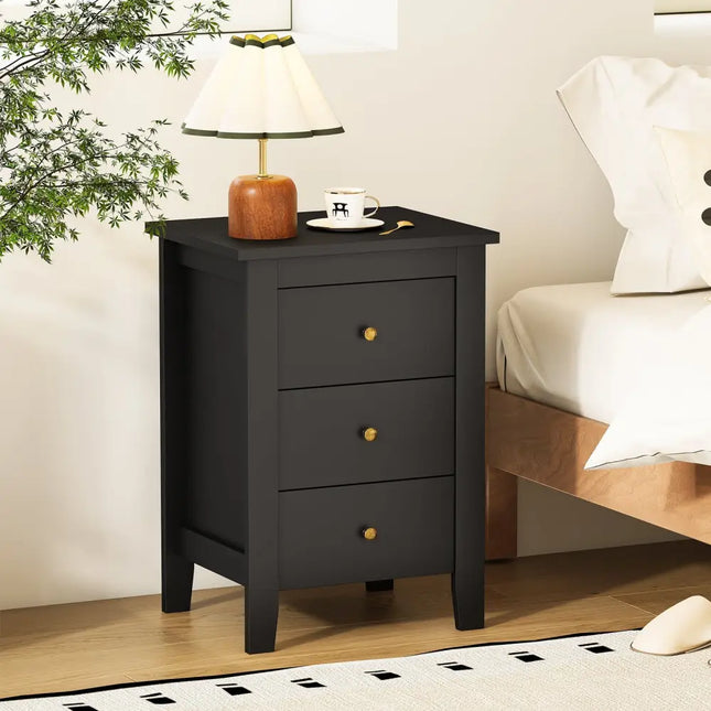 Nightstand End Beside Table Drawers Modern Storage Bedroom Furniture-Black - Black - Bedroom