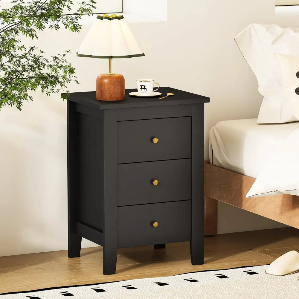Nightstand End Beside Table Drawers Modern Storage Bedroom Furniture-Black - Black - Bedroom
