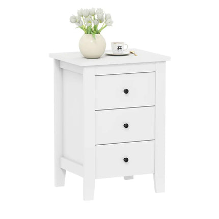 Nightstand End Beside Table Drawers Modern Storage Bedroom Furniture-White - White - Bedroom