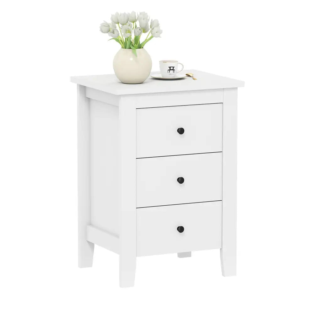 Nightstand End Beside Table Drawers Modern Storage Bedroom Furniture-White - White - Bedroom