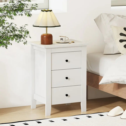 Nightstand End Beside Table Drawers Modern Storage Bedroom Furniture-White - White - Bedroom