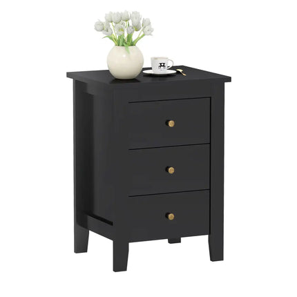 Nightstand End Beside Table Drawers Modern Storage Bedroom Furniture-Black - Black - Bedroom