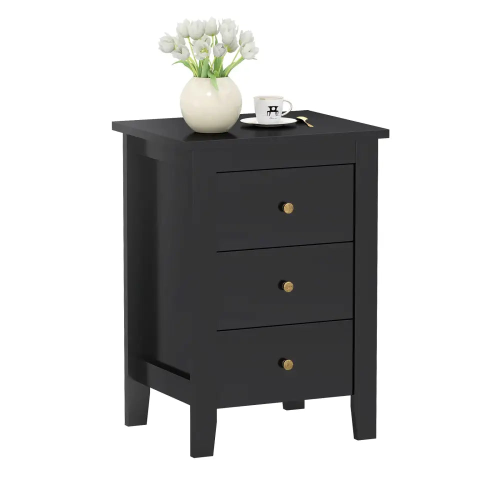 Nightstand End Beside Table Drawers Modern Storage Bedroom Furniture-Black - Black - Bedroom