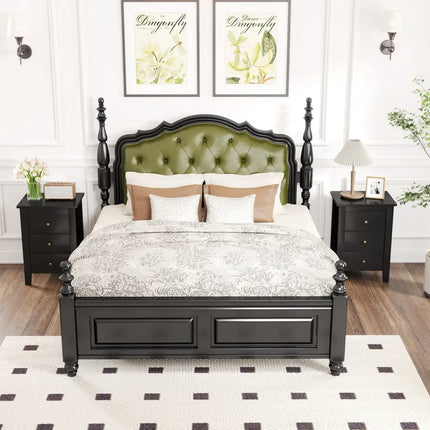 Nightstand End Beside Table Drawers Modern Storage Bedroom Furniture-Black - Black - Bedroom