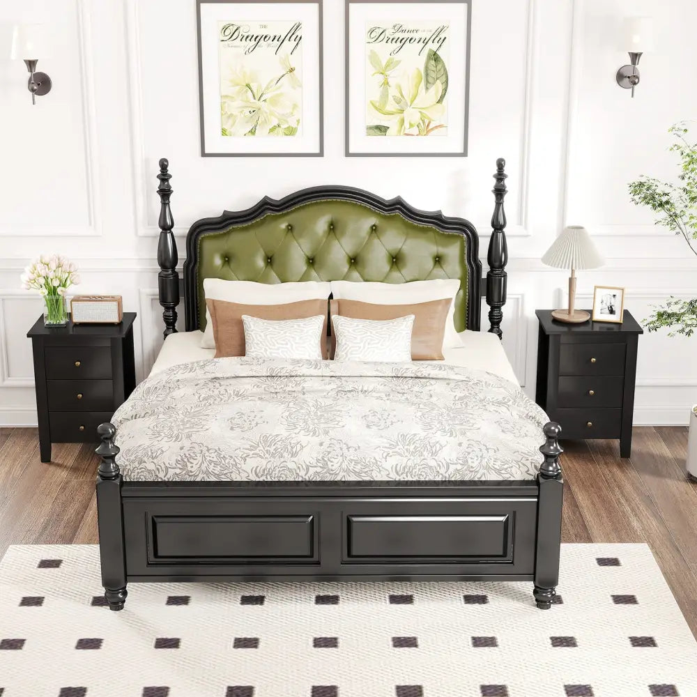 Nightstand End Beside Table Drawers Modern Storage Bedroom Furniture-Black - Black - Bedroom
