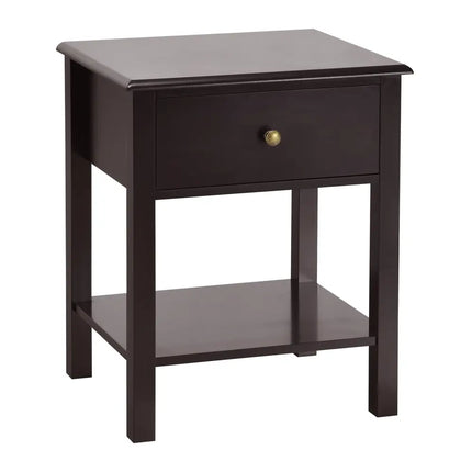 Nightstand End Table with Drawer and Shelf-Brown - Brown - Nightstands