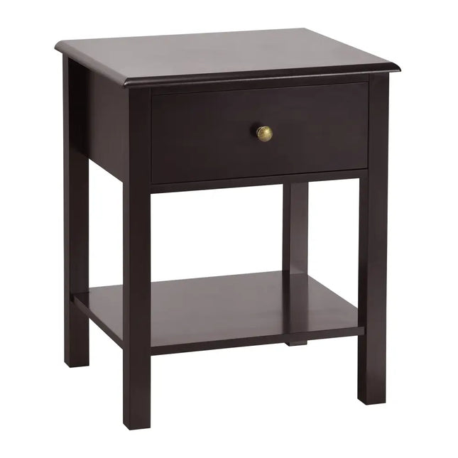 Nightstand End Table with Drawer and Shelf-Brown - Brown - Nightstands